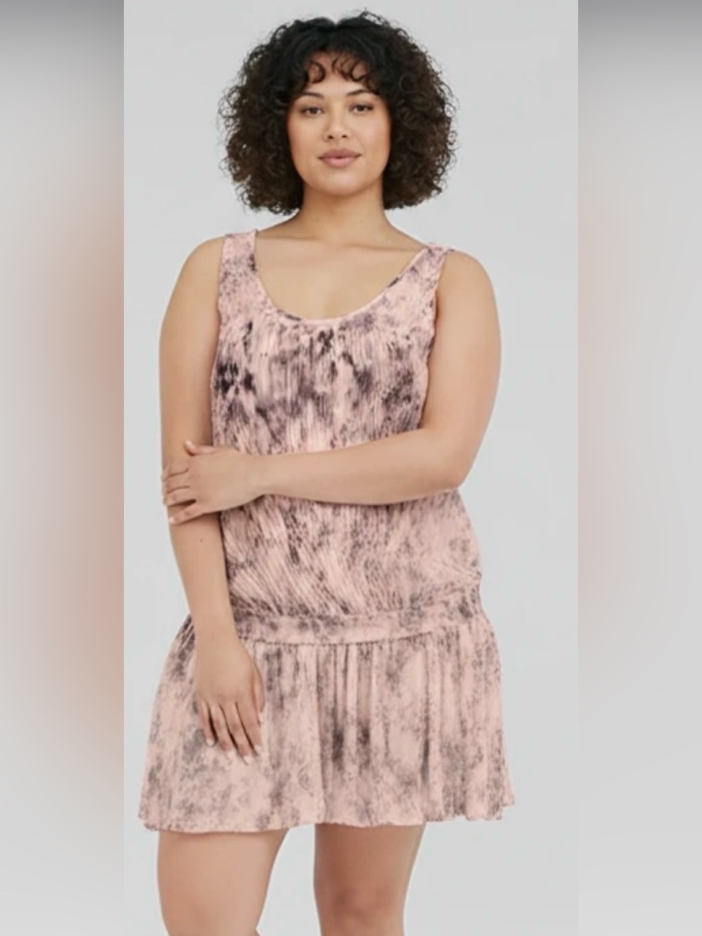 Brown and Tan Ruffled Scoop Neck Sundress
